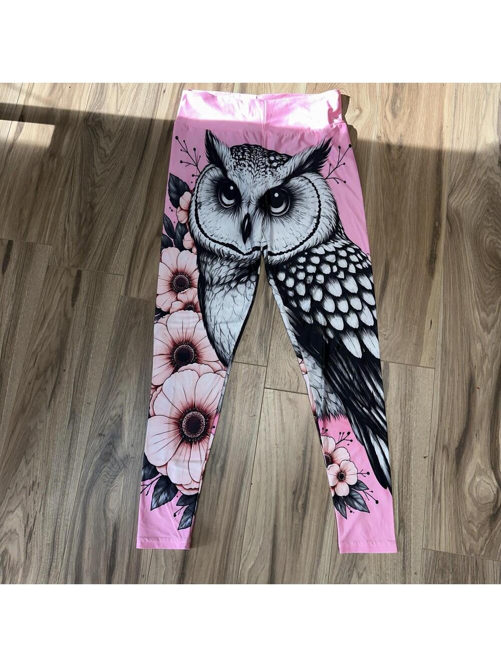 Pink High Waist Owl Yoga Pants Size Medium